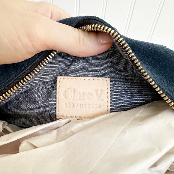 Clare V. Petite Claudine Navy Suede Crossbody Bag Top Handle Shoulder Purse NEW - Picture 8 of 10
